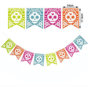 Bandera de Papel Cuadrada con Temática del Día de la <span class=keywords><strong>Muerte</strong></span> Mexicana para Fiesta de Carnaval, Festival de los Muertos, Colorida, Precio de Fábrica - Product Image 2