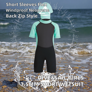 Traje de Neopreno DIVE&SAIL para Niñas, 1.5mm, Manga Corta/Pantalón Corto, Cremallera Trasera, Protección UV, Transpirable - Product Image 2