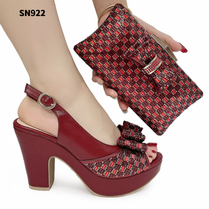 Vente en gros de chaussures italiennes de mariage, ensemble de sacs assortis, chaussures à talons épais de haute qualité, sandales à talons hauts avec pierre verte - Product Image 3