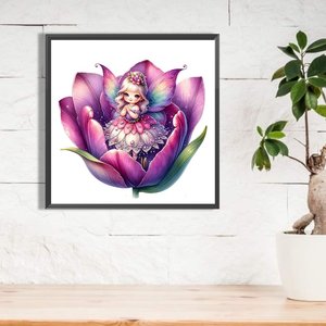 Peinture diamant ronde complète 30x30cm, motif Fée Fleur Mignonne en Tulipe, Décoration Murale Fantaisie pour Filles, Cadeau d'Anniversaire - Product Image 3