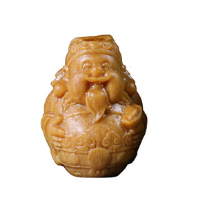 Colgante de sándalo tallado con dios de la riqueza, forma de animal, budismo, regalo unisex, llavero, amuleto para teléfono móvil, madera de palisandro amarilla y verde - Product Image 3