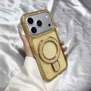 Luxury Glitter holder Clear Magnetic Mobile Phone <b>case</b> for <b>iPhone</b> 17 Air 16 15 14 Pro Max Diamond stand Frame Bracket back Cover - Product Image 2