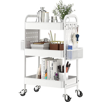 Chariot organisateur ménager à 3 niveaux DIY Pegboard Metal Utility Storage Cart Rolling Kitchen Rack