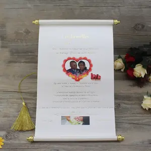 DIY Craft Hot Stamping Foil Text Pearl Paper Scroll Cards Tassel Luxury Wedding Premium Scroll Invitations With Boxes