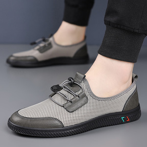 Chaussures de marche en mesh pour hommes, bout rond, à enfiler, respirantes, semelle plate en caoutchouc, chaussures décontractées, style printemps-été - Product Image 1