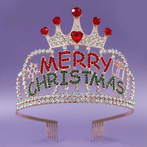 Feliz Navidad cristal Rhinestone aleación encantadora corona vacaciones decoración europea y americana lujo reina princesa Tiara - Product Image 2