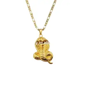 بيع بالجملة مجوهرات هزازة الماس مخصصة شكل حيوان معدني 14 قيراط مطلية بالذهب قلادة ثعبان الهند