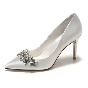 Wedding Crystal Bridal <b>Shoes</b> Champagne Satin Dress Bridesmaid <b>Shoes</b> White Stiletto High <b>Heels</b> <b>Shoes</b> - Product Image 1