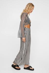 Op Bestelling Gemaakt Kleding Gestreepte Print Chiffon Kanten Crop Tops + Hoge Taille Maxi Lange Rok Bijpassende Dames 2-delige Set - Product Image 3