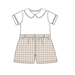 Синий белый клетчатый реликвия на пуговицах для маленьких мальчиков комбинезон с коротким рукавом Одежда - Product Image 5