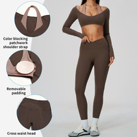Ensemble 2 pièces TZ2588-7 pour femme : Crop top à manches longues et leggings de yoga taille haute extensibles pour la gym et le fitness