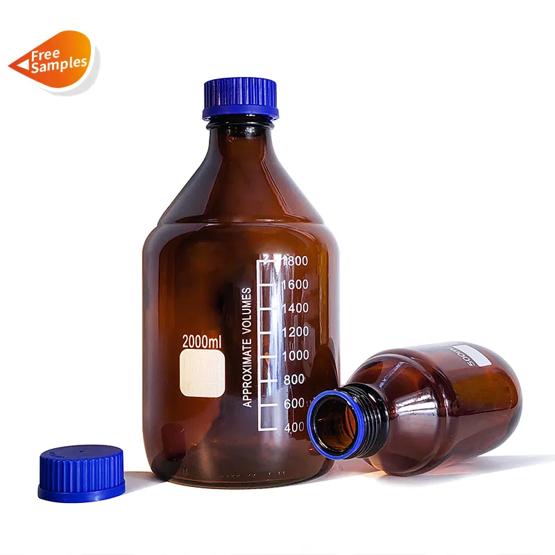 250ml 500ml 1000ml Autoclavable Laboratory Glass Reagent Liquid Translucent Medicine Bottle with Scale and GL45 Blue Screw Cap