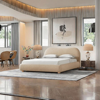 Ensemble de lit queen moderne en velours et coton avec rangement, cadre en bois massif, style doux