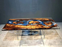 Table à manger en bois massif en résine époxy, design moderne européen écologique, mobilier de maison, 6 places