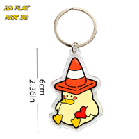 Porte-clés Canard Mignon dans un Cône de Signalisation, Design Poussin Tenant un Cœur, Pendentif en Acrylique Transparent avec Chaîne et Anneau Métallique pour Sacs ou Clés