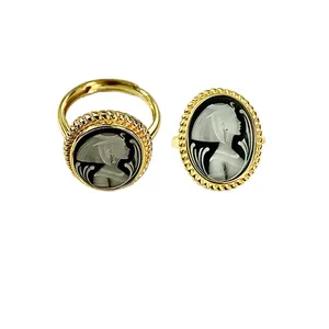 Minimalist African Statement Egyptian Egypt Queen Nefertiti Agate Cameo Fine Jewelry 925 Silver 18K Gold Filled Rings