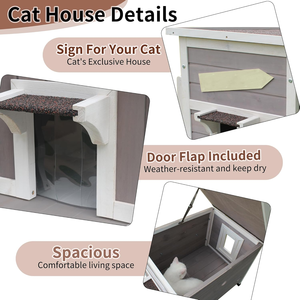Casa para Gatos al Aire Libre, Casas Grandes para Gatos Silvestres, Refugio para Gatos de Madera Resistente a la Intemperie con Puerta de Escape - Product Image 4