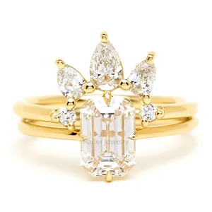 Hailer joyas two women rings 10k 14k 18k gold 2ct moissanite engagement wedding ring set for couple
