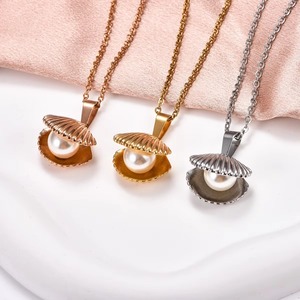 Collier pendentif coquillage en acier inoxydable plaqué or avec perles et breloques pour femme, accessoire de bijoux d'été pour la plage - Product Image 1