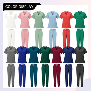 Women Scrub <b>Set</b> Short Sleeve V Neck Moisture Wicking Hospital Uniforms Split <b>Set</b> For Nurses <b>Doctors</b> Operating Room Staff - Product Image 3