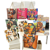 Lot de 2 grands sacs fourre-tout en toile avec visage de femme noire imprimé double face, sacs d'étudiant africains avec fermeture éclair et poignée en corde