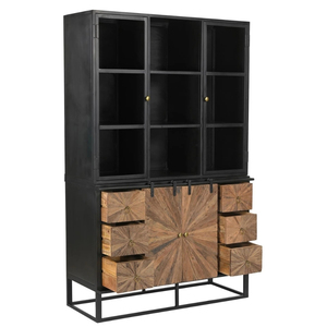 Meuble de rangement moderne en bois avec cadre en acier doux, finition bois naturel et revêtement métallique noir pour la maison - Product Image 4