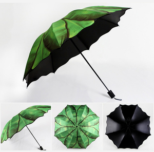 Parapluie droit semi-automatique à motifs de feuilles de palmier pour femme, design classique, manche en plastique, polyester - Product Image 4