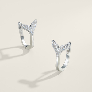 Orecchini a Cerchio in Argento Sterling S925 Placcato Rodio con Moissanite a Coda di <span class=keywords><strong>Sirena</strong></span>, Micro Pavé, Eleganti Orecchini Piccoli - Product Image 3