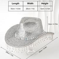 Chapeaux de cowboy en gros avec paillettes argentées, franges en strass de cristal pour enterrement de vie de jeune fille, douche nuptiale, fête de mariage pour femmes