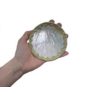 Plateau de service moderne de luxe en nacre naturelle, fait main, plaqué argent, miroir, accessoire de table décoratif pour la maison - Product Image 1
