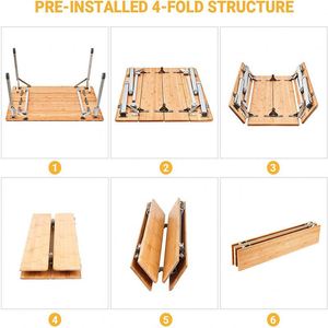 <span class=keywords><strong>Table</strong></span> de camp multifonctionnelle à hauteur réglable pour l'extérieur avec pieds en alliage d'aluminium <span class=keywords><strong>Table</strong></span> de <span class=keywords><strong>camping</strong></span> pliable en bois et <span class=keywords><strong>bambou</strong></span> à quatre volets - Product Image 6