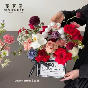 Sinowrap Nieuwe Collectie Roze Kleur Bloem Handtas Doos Hot Verkopen Voor Bloemen Verpakking