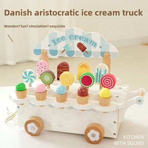Carrito de helados de madera para juego de simulación, carrito de juguete para niños con accesorios de helados y paletas, juego educativo de rol - Product Image 6