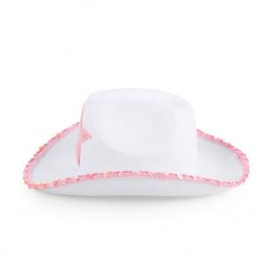 Sombrero de vaquero blanco con estrella de lentejuelas rosas ajustable con cordón de cuello Unisex accesorios de disfraz para fiesta temática de vestir - Product Image 5