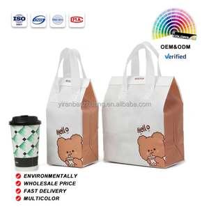 Sac isotherme personnalisé en non-tissé avec logo, sac fourre-tout pour thé au lait à emporter, sac d'emballage avec isolation en feuille d'aluminium, sac à main - Product Image 1