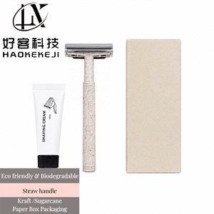 Maquinillas de Afeitar Portátiles Biodegradables de Triple Hoja de Paja de Trigo para <span class=keywords><strong>Hotel</strong></span>, Set de Afeitado Ecológico Desechable para <span class=keywords><strong>Hotel</strong></span> con Empaque en Caja de Papel Kraft - Product Image 1