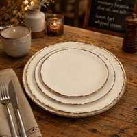 Ensemble d'assiettes en mélamine, bordure rustique vintage mouchetée, assiettes rondes pour dîner, vaisselle en mélamine incassable pour restaurant, maison, restauration