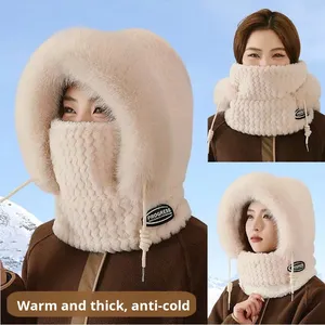 Masque d'écharpe de cou en peluche coupe-vent tout-en-un pour femmes automne hiver cyclisme <span class=keywords><strong>cagoule</strong></span> avec protection des oreilles chaude caractéristique respirante - Product Image 5