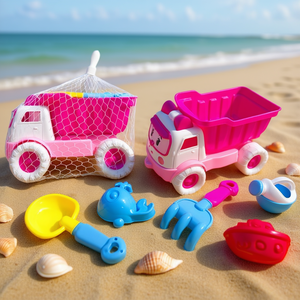 Beach Toys Pink Dump Truck With Shovel Rake Mold Bucket 18x30x19cm For Kids Play Sand Beach Set - Product Image 3