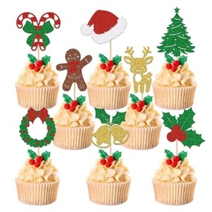 Juego de Adornos para Cupcakes Navideños con Diseños de Gorros de Santa, Campanas y Bayas de Acebo para Decoración de Postres de Fiestas de Invierno y Suministros de Repostería - Product Image 1