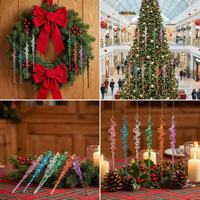Großhandel 12-teiliges Acryl-Eiszapfen Hängedekoration-Set Bunte Weihnachtsbaum-Kristalldekorationen für Zuhause Neujahr Hochzeit Party