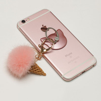Fourrure de vison Mini crème glacée téléphone portable pendentif doux en peluche porte-clés bijoux