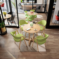 Ensemble de table et chaises de négociation rondes en bois massif moderne, usage commercial, 4 chaises, ensemble de salle à manger pour restaurant, salon