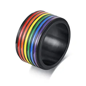 Anel de anel redondo masculino, anel de menino gay elegante preto personalizado - Product Image 1