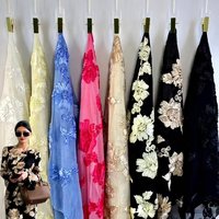 Tissu en maille extensible tricoté multicolore brodé 3D à motifs floraux, dentelle et mousseline, idéal pour vêtements pour enfants, tenues de cérémonie et mariages - Meilleures ventes - 100% coton
