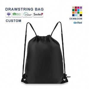 Sac à dos pliable personnalisé grande capacité avec cordon de serrage, unisexe, en nylon, pour la gym, avec poignées en corde, couleur noire, pour la plage, les voyages et les activités de plein air - Product Image 1