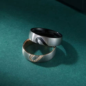 Trendy Personality New Style Jewelry Half <b>Heart</b> <b>Black</b> Rose Gold Stainless Steel Couple Rings for Women Men Jewelry Gift - Product Image 5