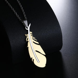 Membuat perhiasan aksesori Diy kalung kustom logam baja nirkarat bentuk bulu liontin jimat - Product Image 3