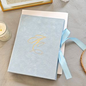 Invitaciones de Boda Personalizables, Elegantes y Lujosas, con Tapa Dura de Color Azul Cielo, Folio de Terciopelo, Bolsillo, Espejo Plateado y Acrílico, con Sobre - Product Image 4