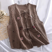 Cardigan brodé floral de style coréen rétro pour femme – Haut en maille respirant et fin, style décontracté pour le printemps